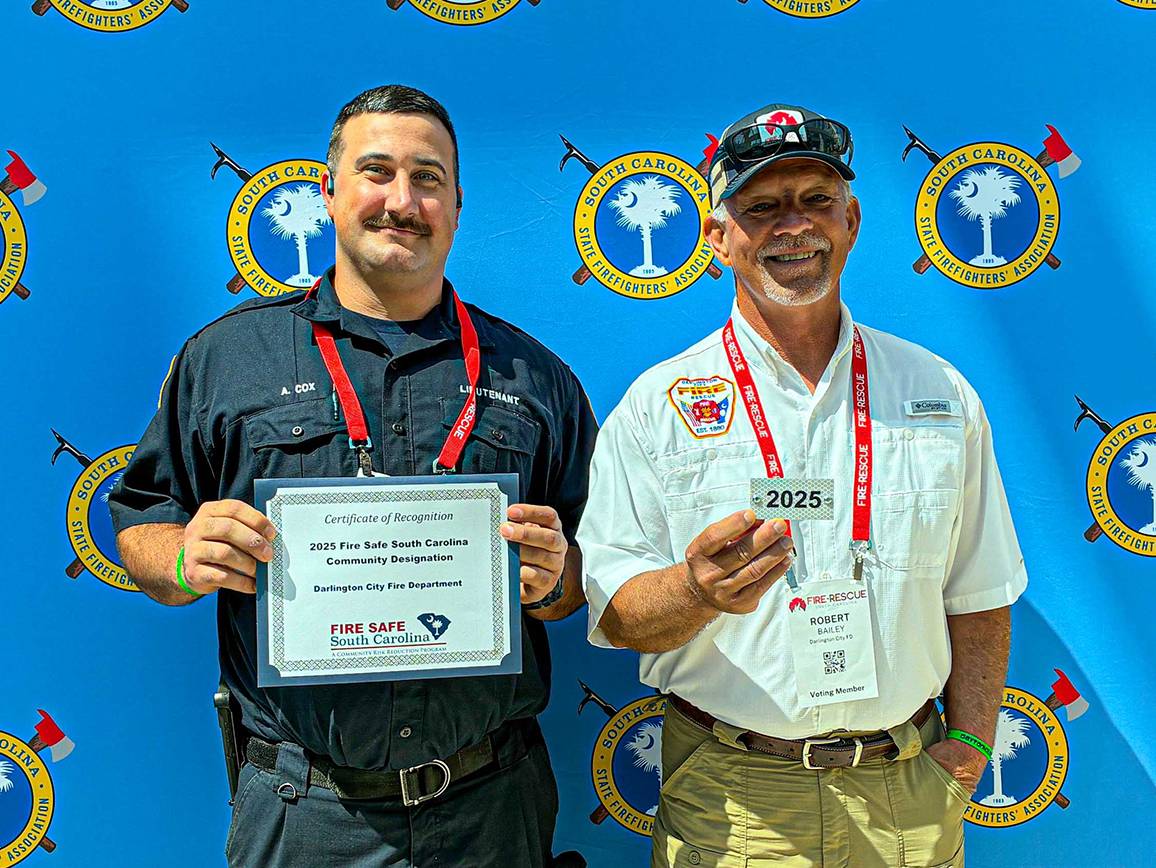 Darlington Fire Department Named Fire Safe Community for Third Consecutive Year by Fire Safe South Carolina