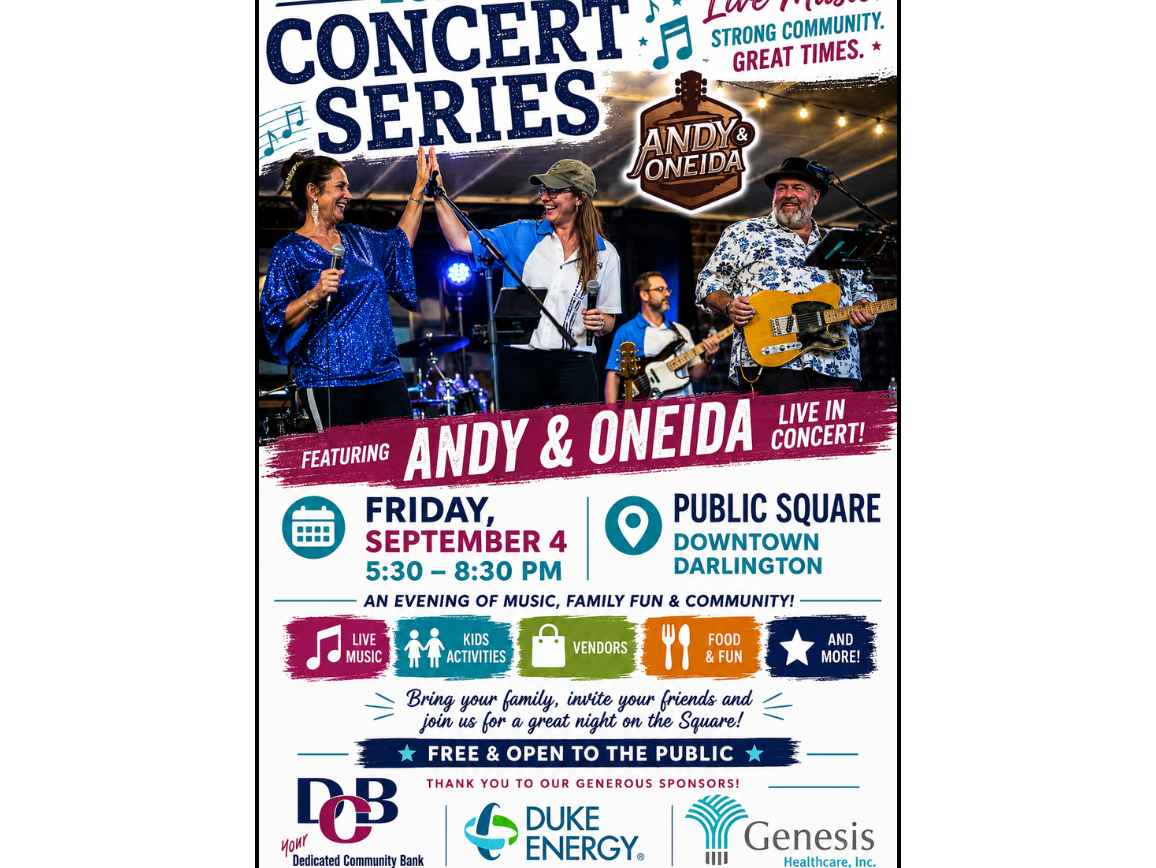 Community Concert Series Featuring Andy & Oneida – September 4, 2026